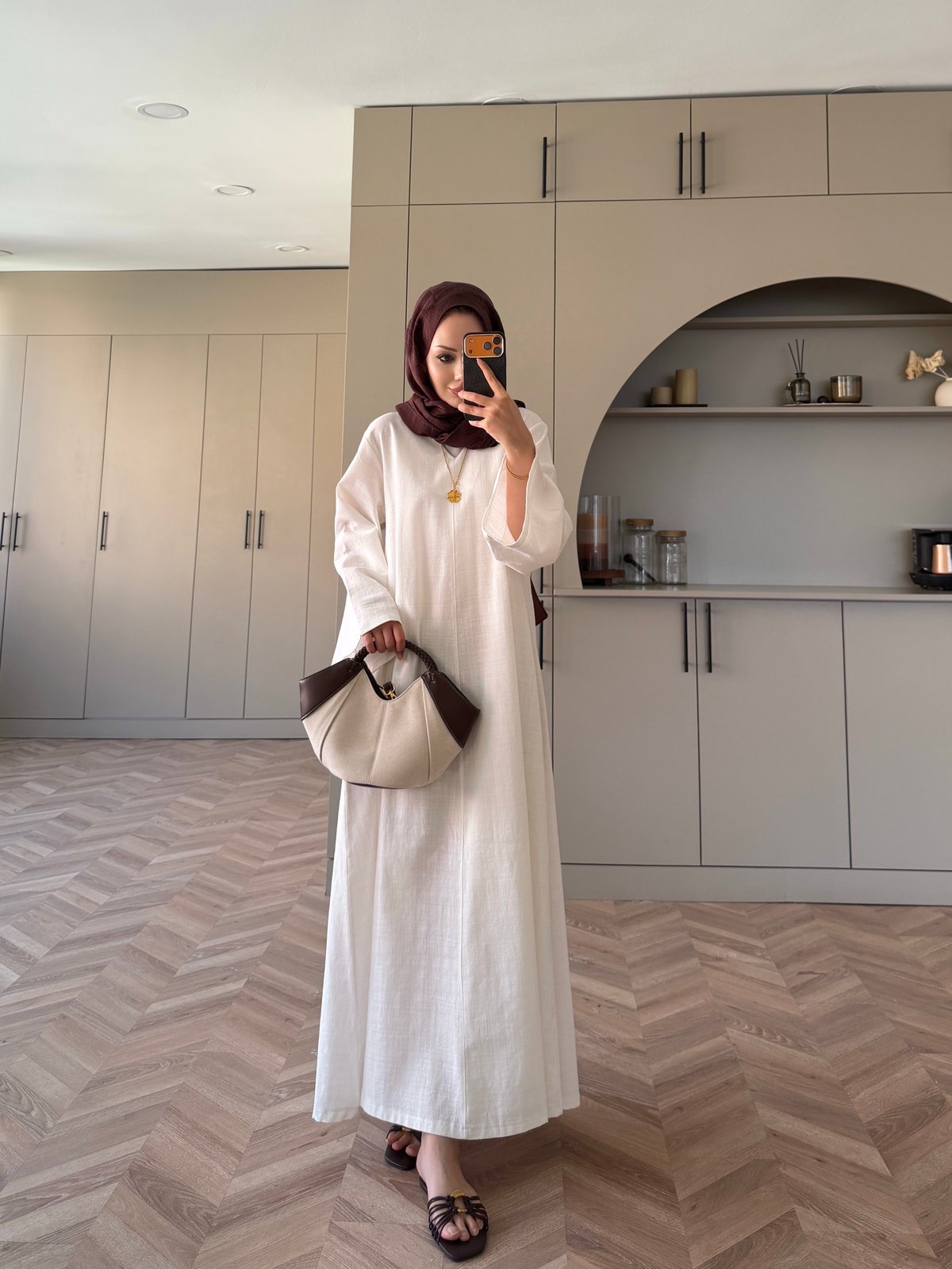 Rima Keten Elbise Beyaz (4527)