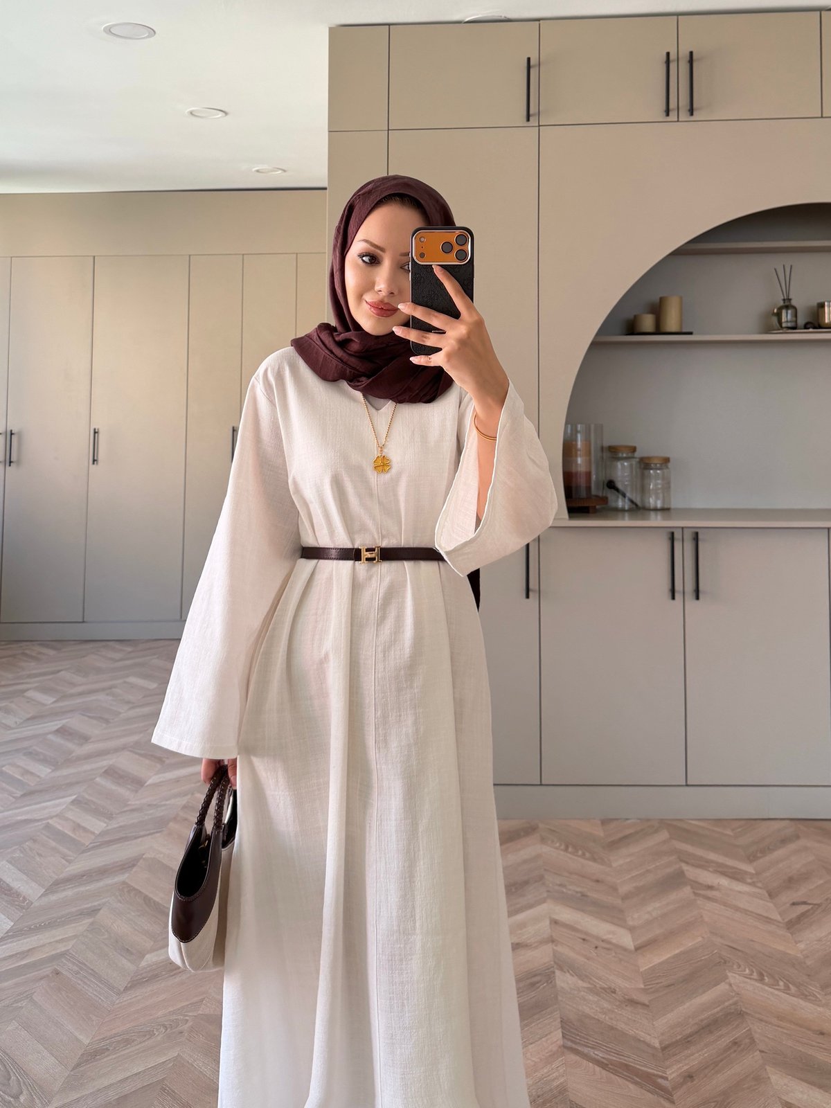 Rima Keten Elbise Beyaz (4527)