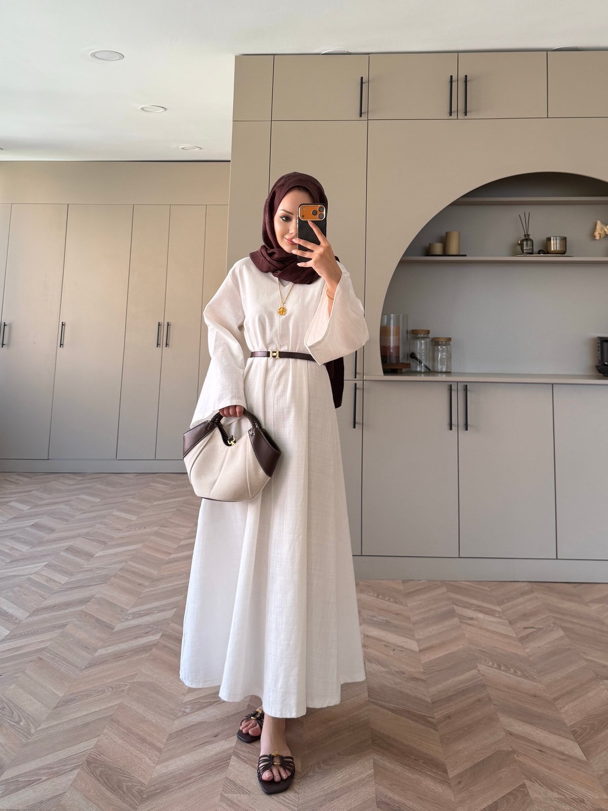Rima Keten Elbise Beyaz (4527)