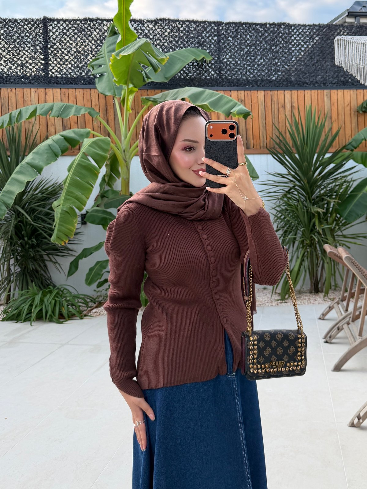 Rona Düğmeli Triko Hırka Kahve  (507)