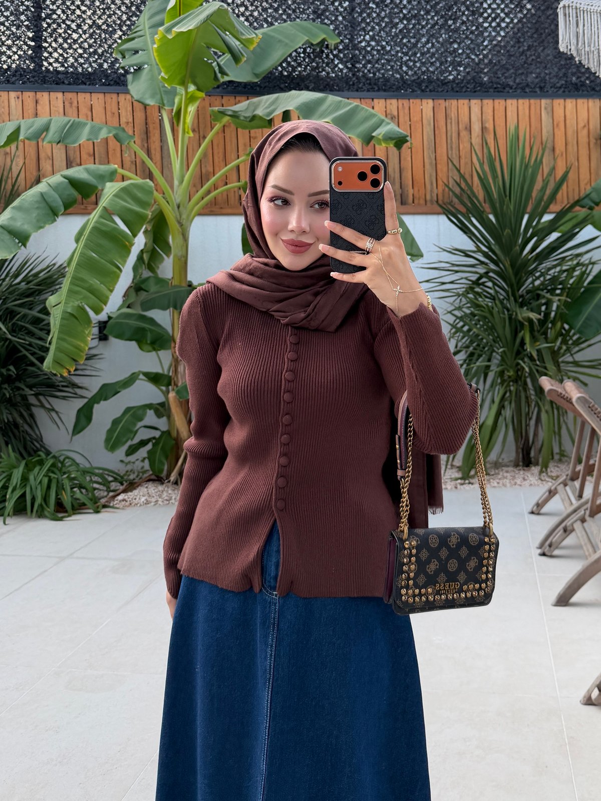 Rona Düğmeli Triko Hırka Kahve  (507)