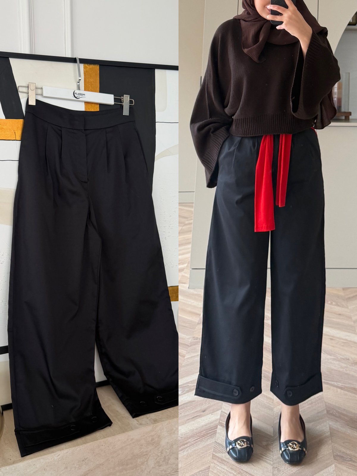 Rope Bilek Boy Boru Paça Pantolon Siyah (3936)