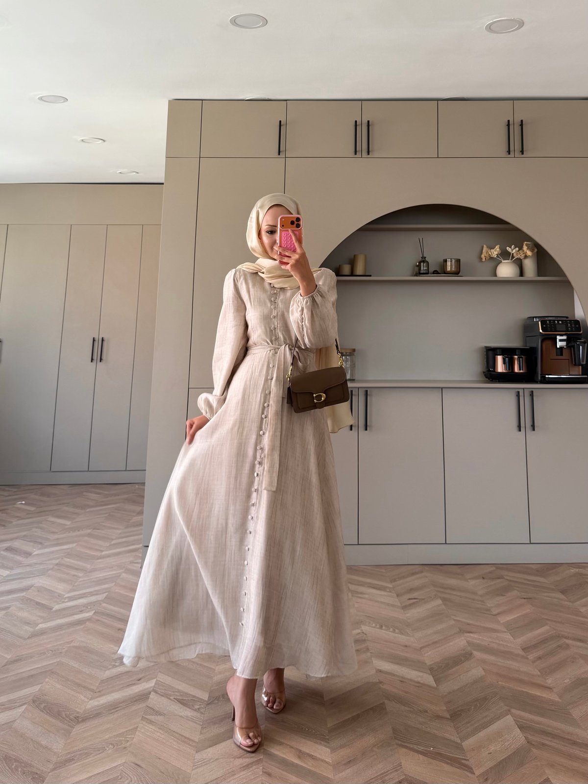Rosef Düğmeli Elbise Bej (4531)