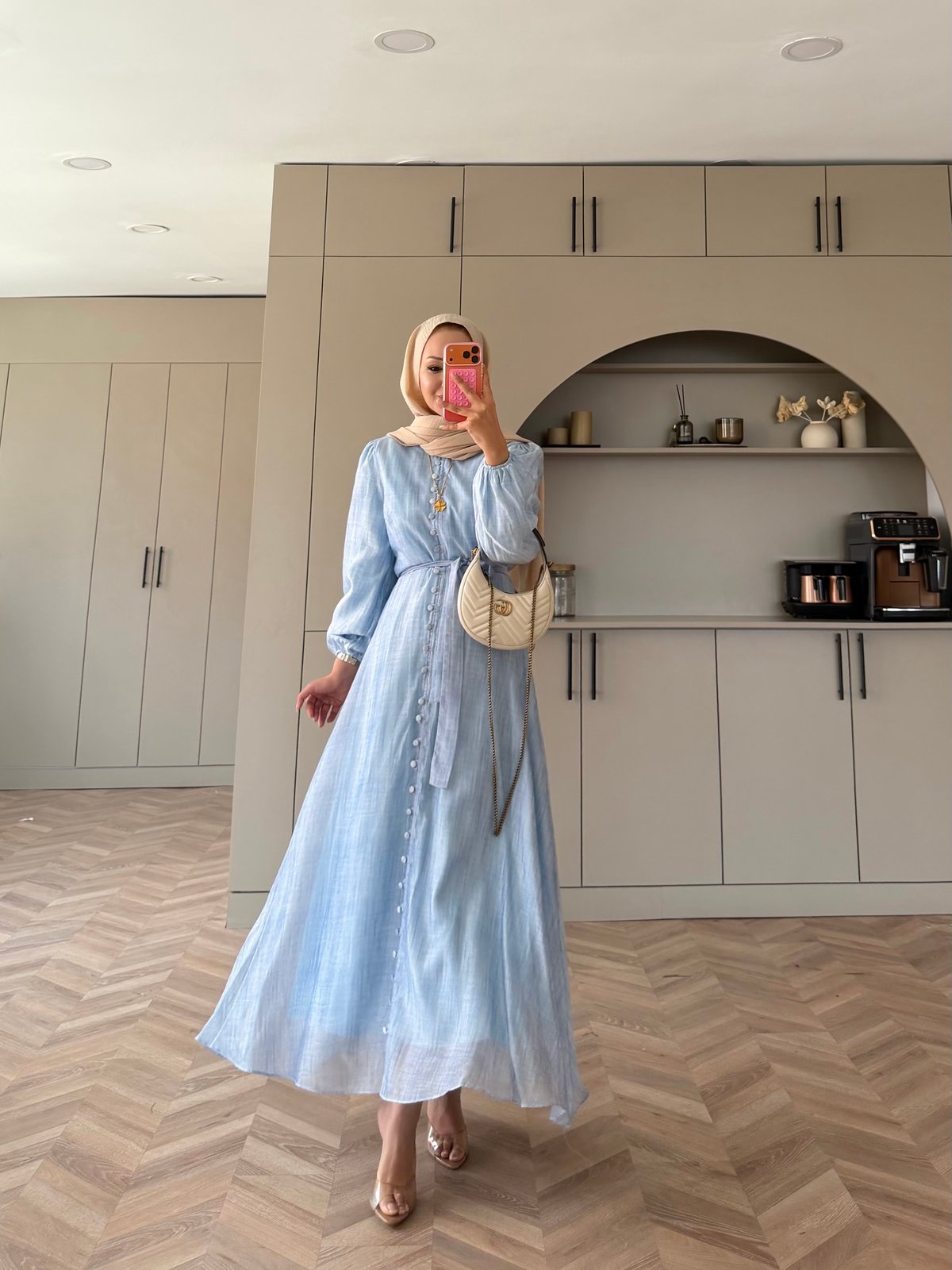 Rosef Düğmeli Elbise Mavi (4531)