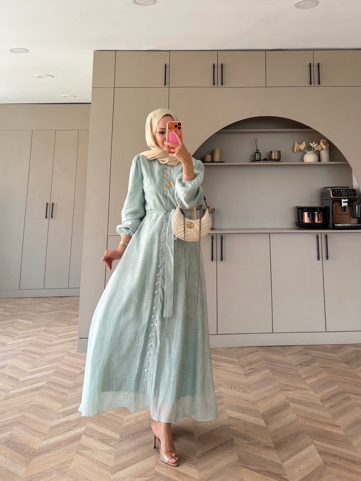 Rosef Düğmeli Elbise Mint Yeşili (4531)