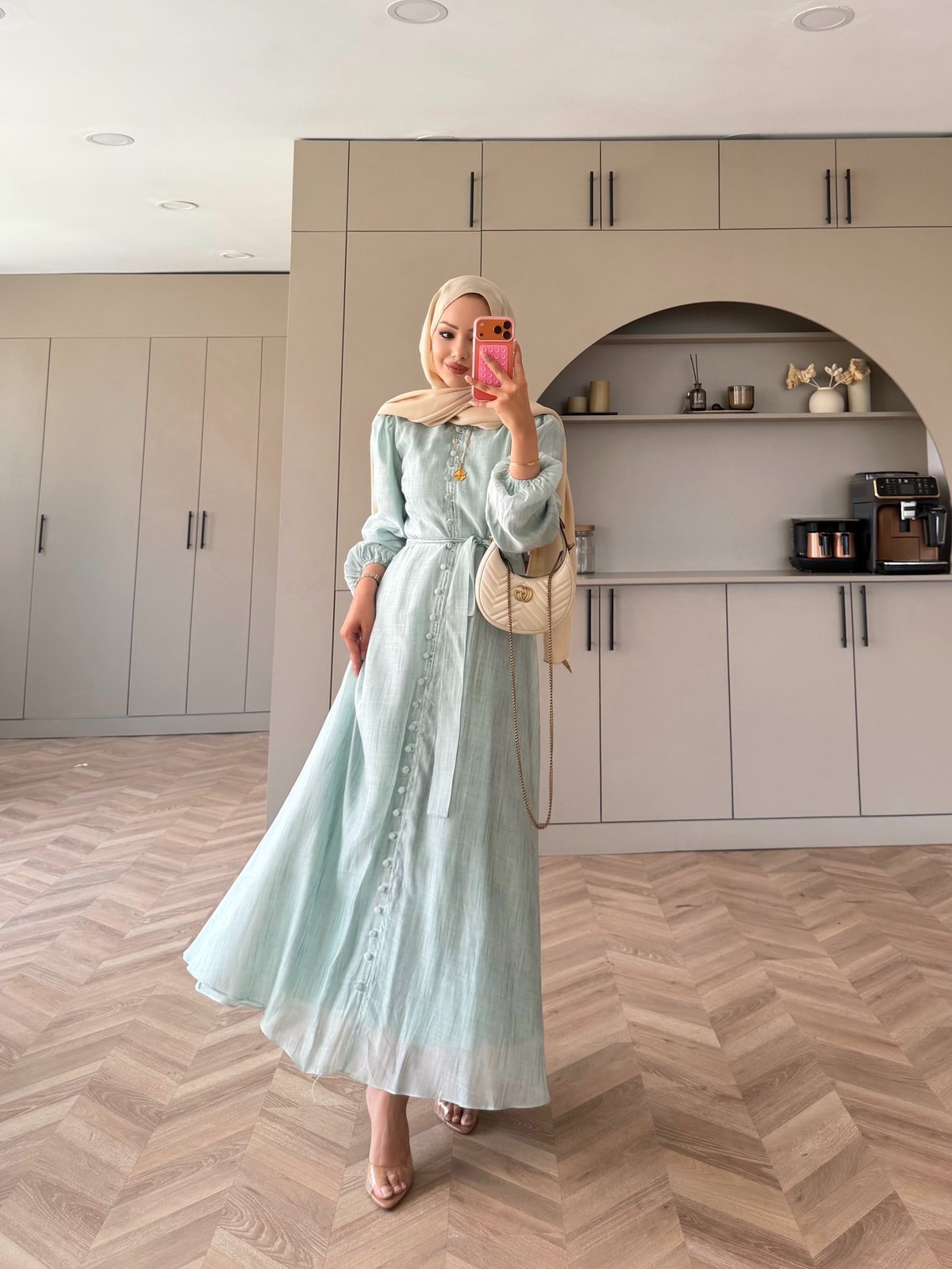 Rosef Düğmeli Elbise Mint Yeşili (4531)