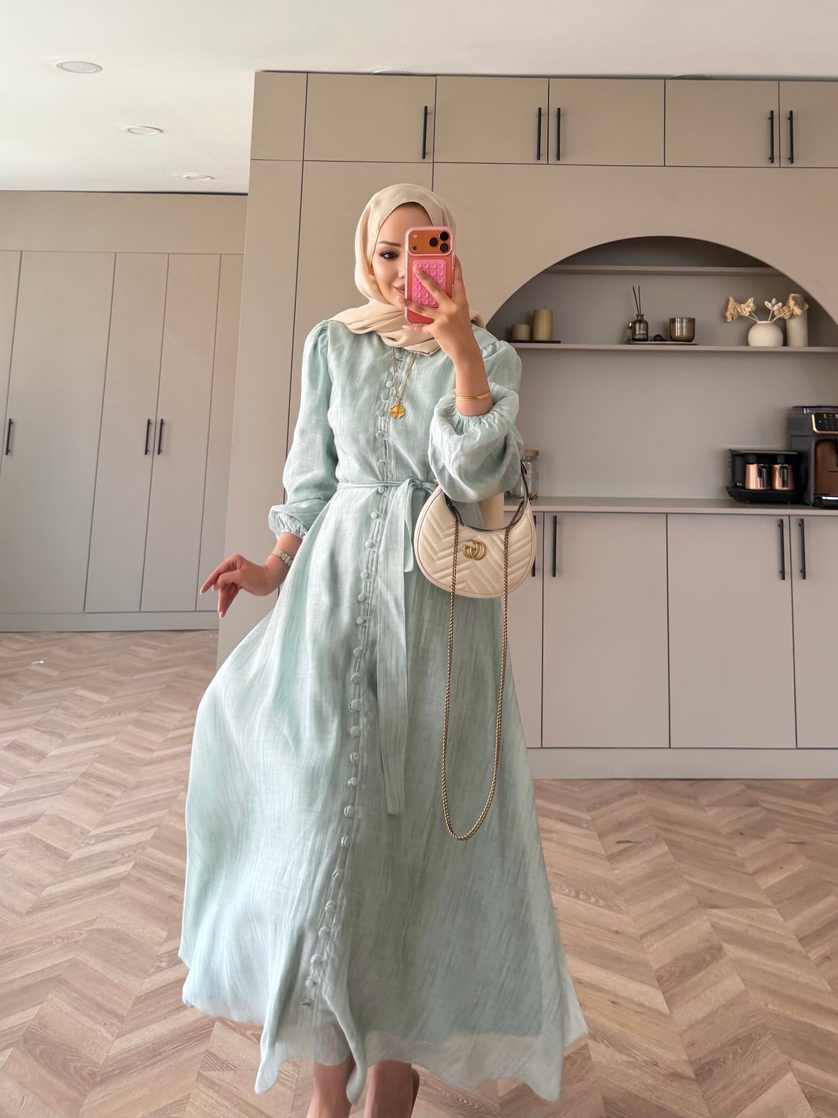 Rosef Düğmeli Elbise Mint Yeşili (4531)