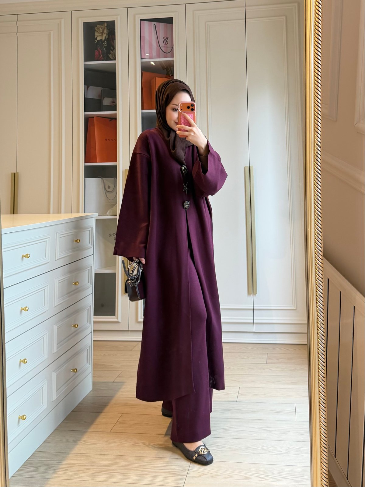Roselle Broş Detaylı İkili Triko Takım Mürdüm 