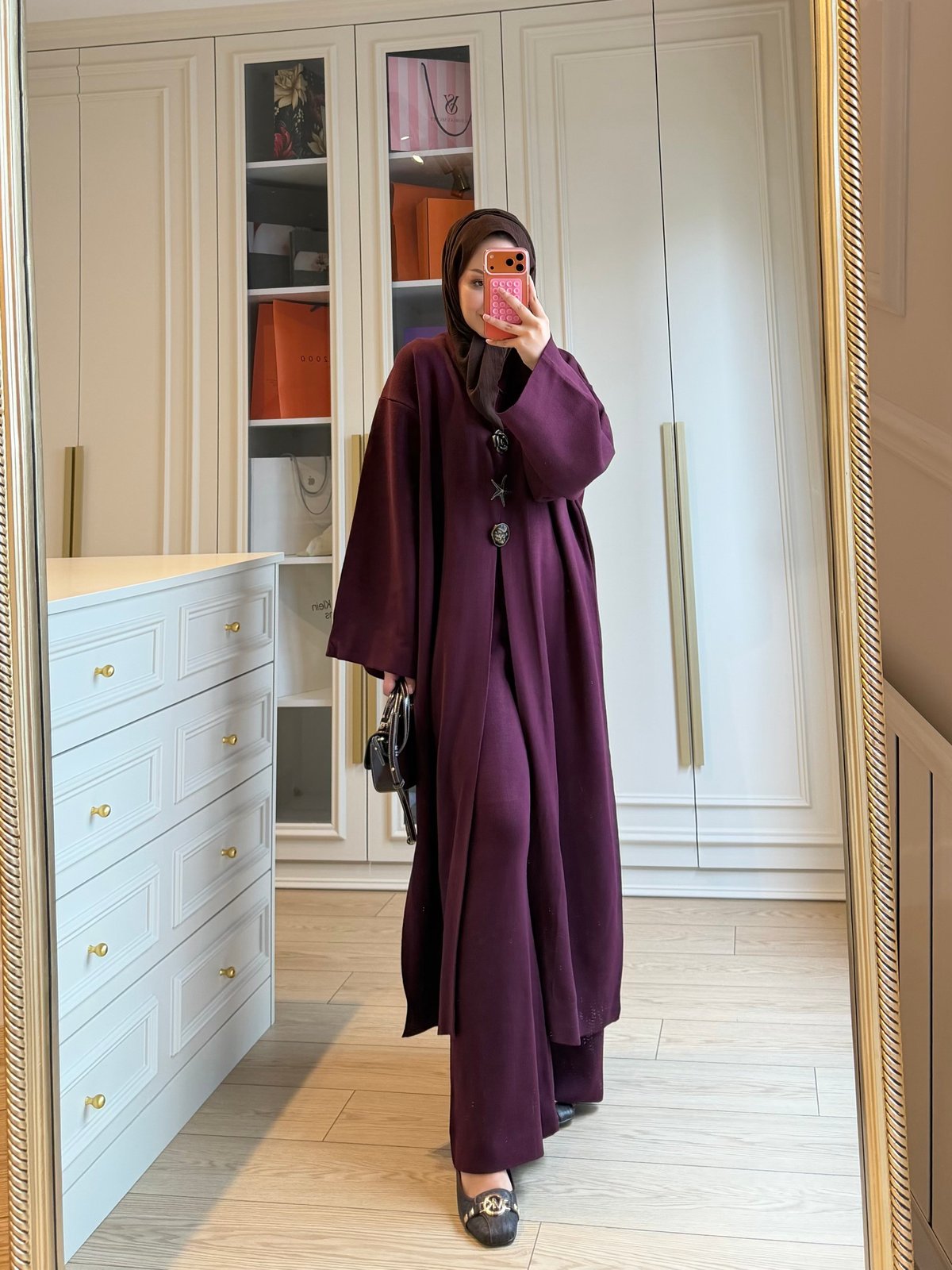 Roselle Broş Detaylı İkili Triko Takım Mürdüm 