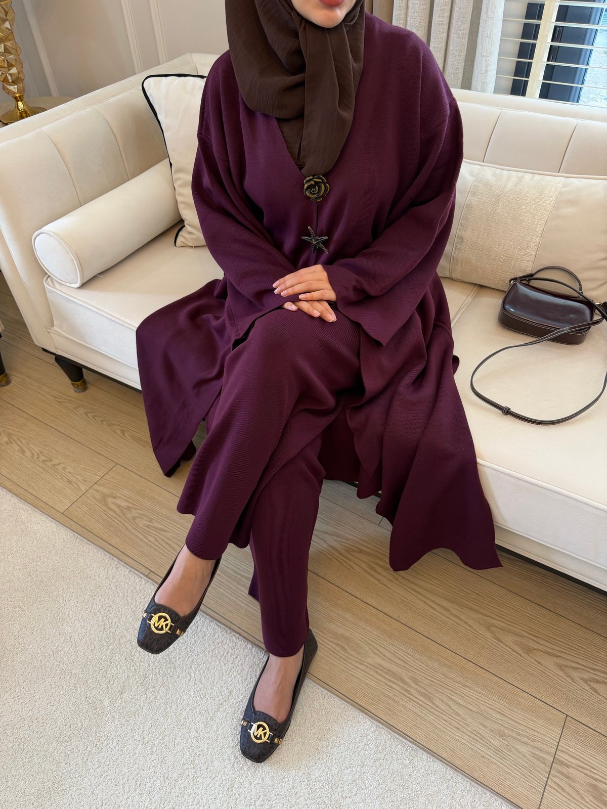 Roselle Broş Detaylı İkili Triko Takım Mürdüm 