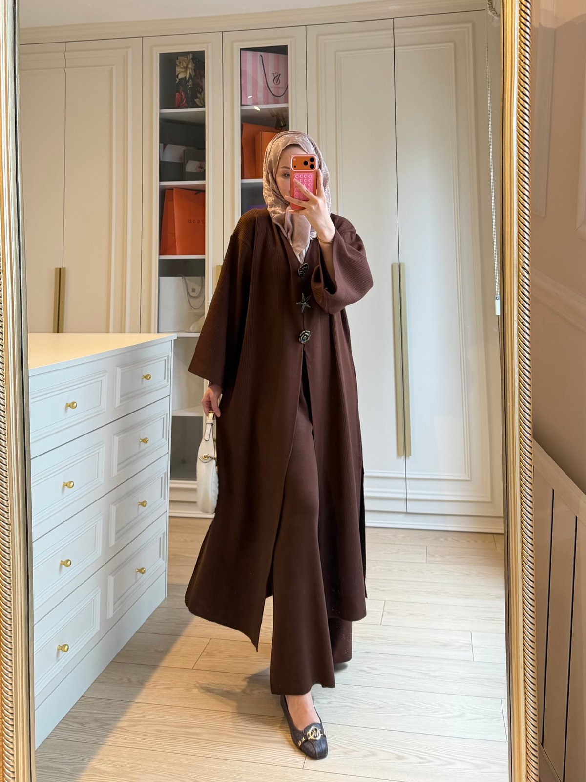 Roselle Broş Detaylı Triko İkili Takım Kahve 