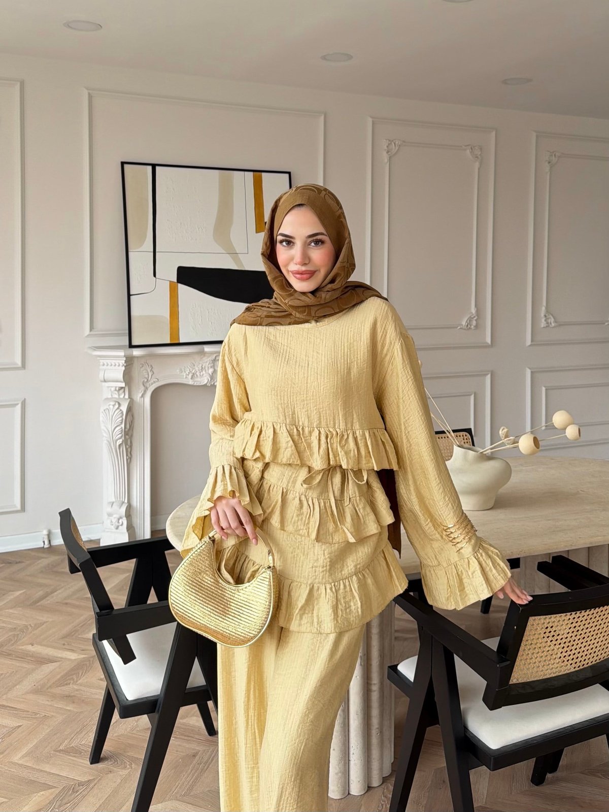 Rovika Fırfırlı Pantolonlu Takım Butteryellow (4515)