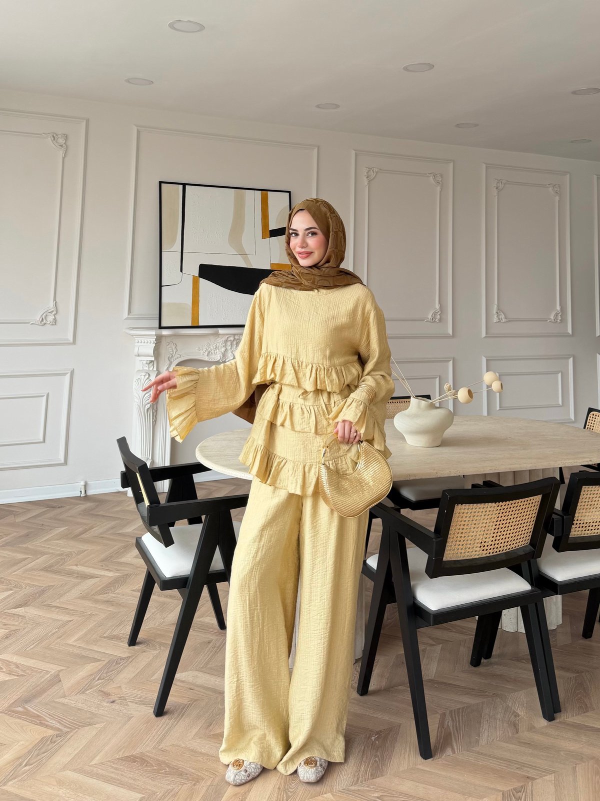 Rovika Fırfırlı Pantolonlu Takım Butteryellow (4515)