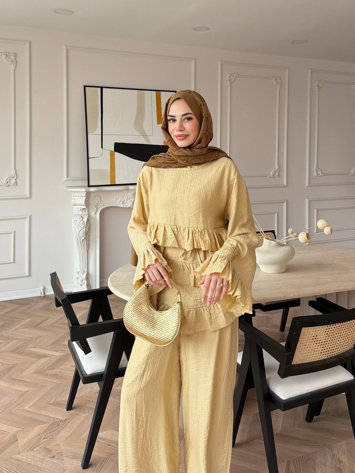 Rovika Fırfırlı Pantolonlu Takım Butteryellow (4515)