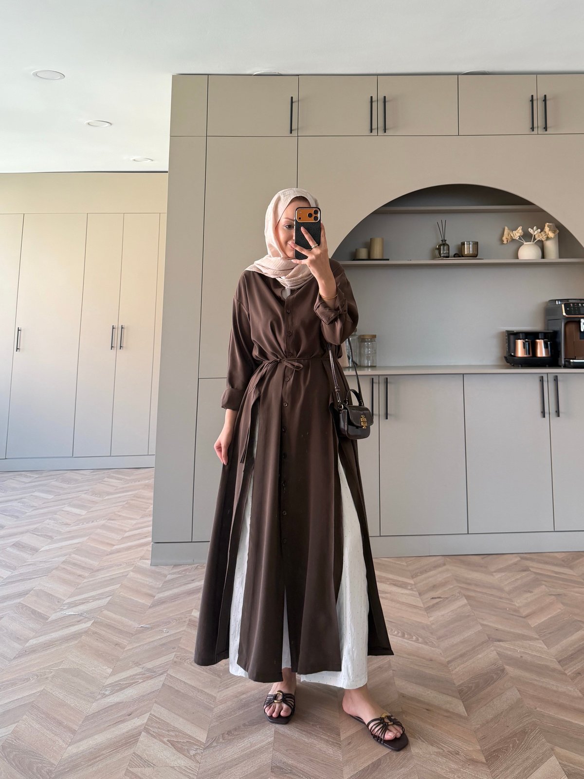 Ruiza Düğmeli Elbise\Tunik Kahve (2364)
