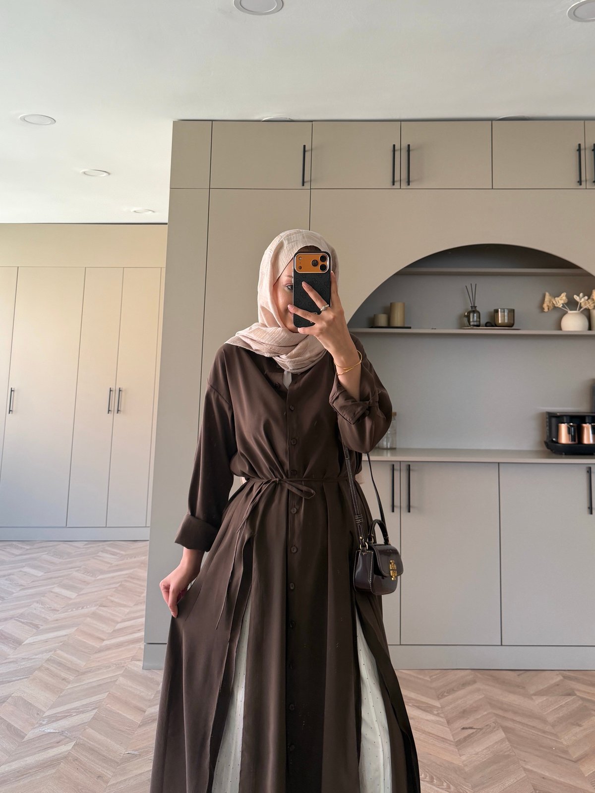 Ruiza Düğmeli Elbise\Tunik Kahve (2364)