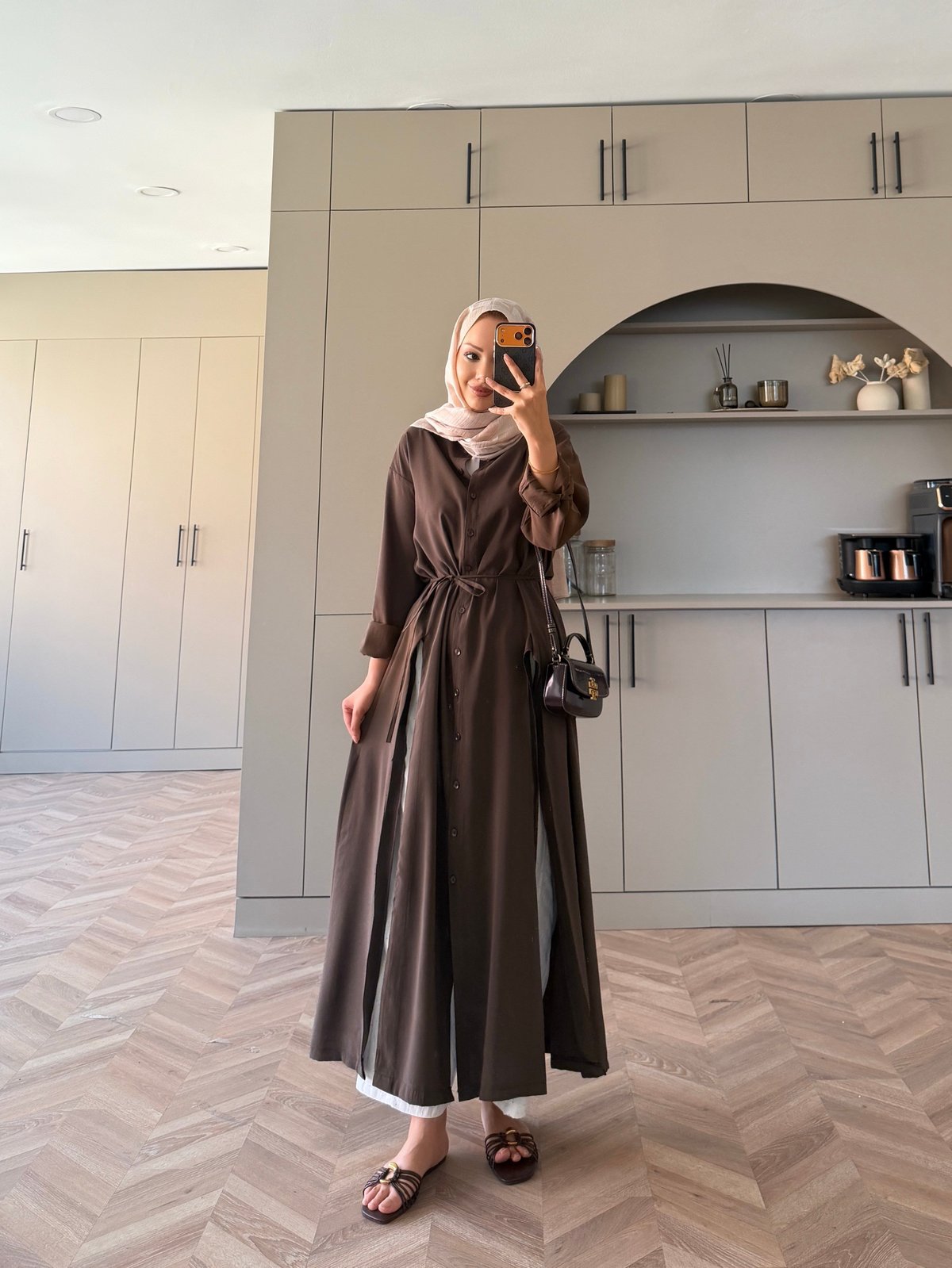 Ruiza Düğmeli Elbise\Tunik Kahve (2364)