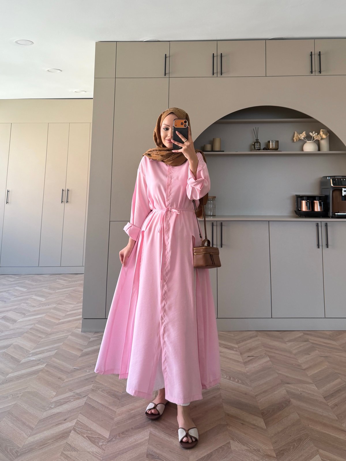 Ruiza Düğmeli Elbise\Tunik Pembe (2364)