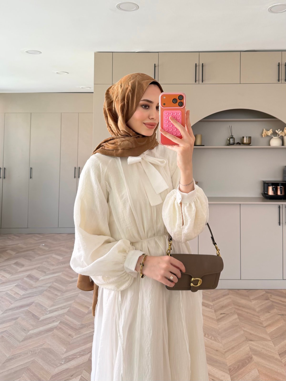 Safir Bağlama Detaylı Elbise Ekru (4472)