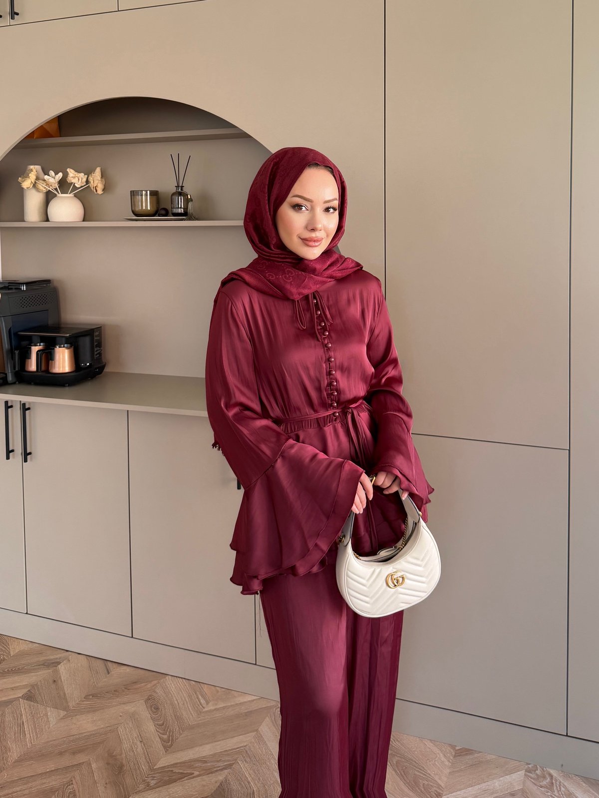 Sahra Kat Kat Pantolonlu Takım Bordo (5791)