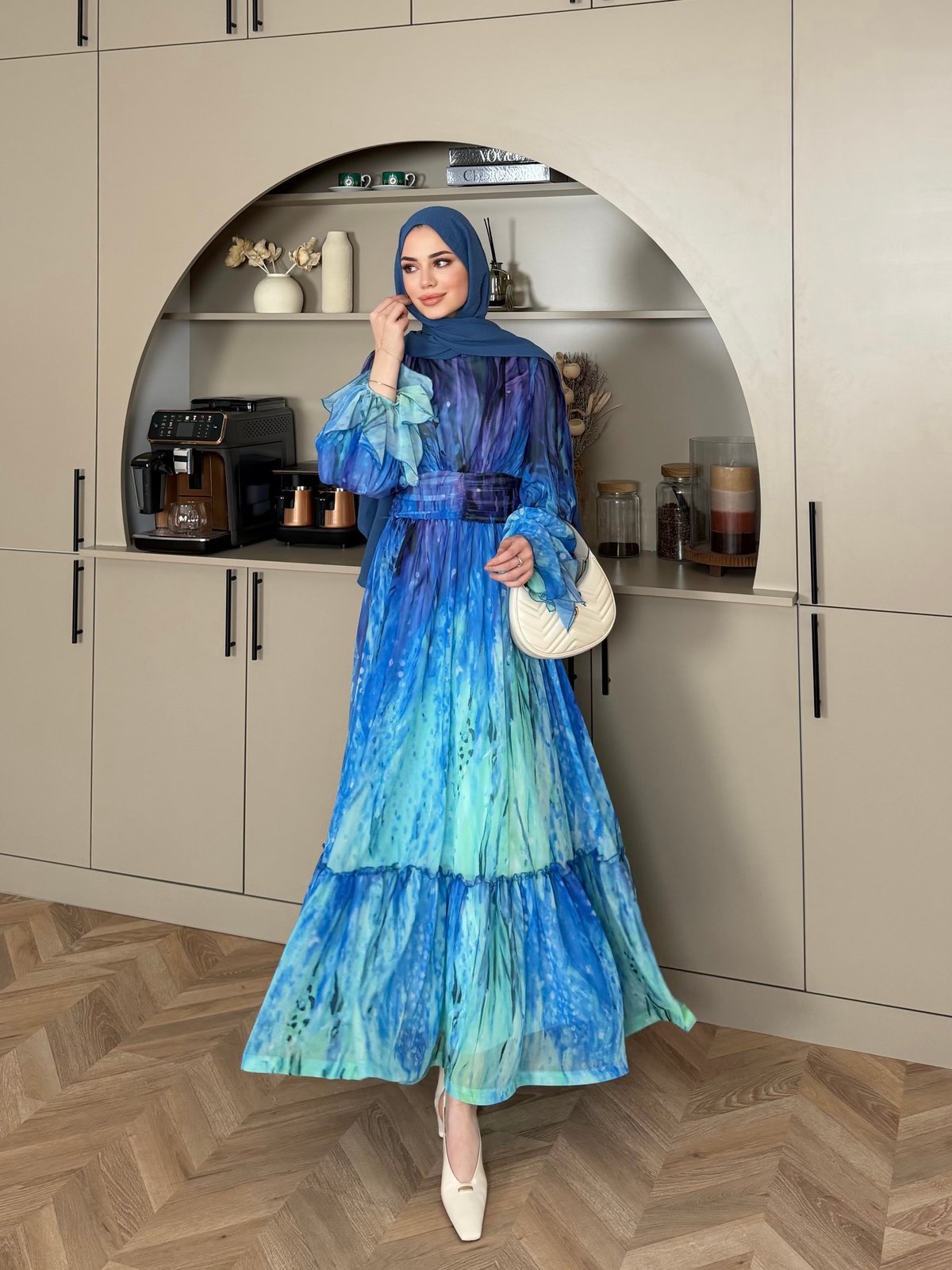 Salina Şifon Elbise Mavi (5742)