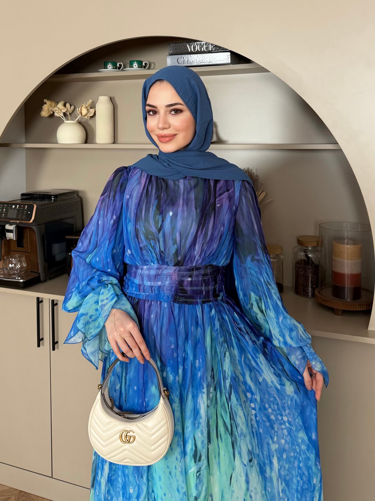 Salina Şifon Elbise Mavi (5742)