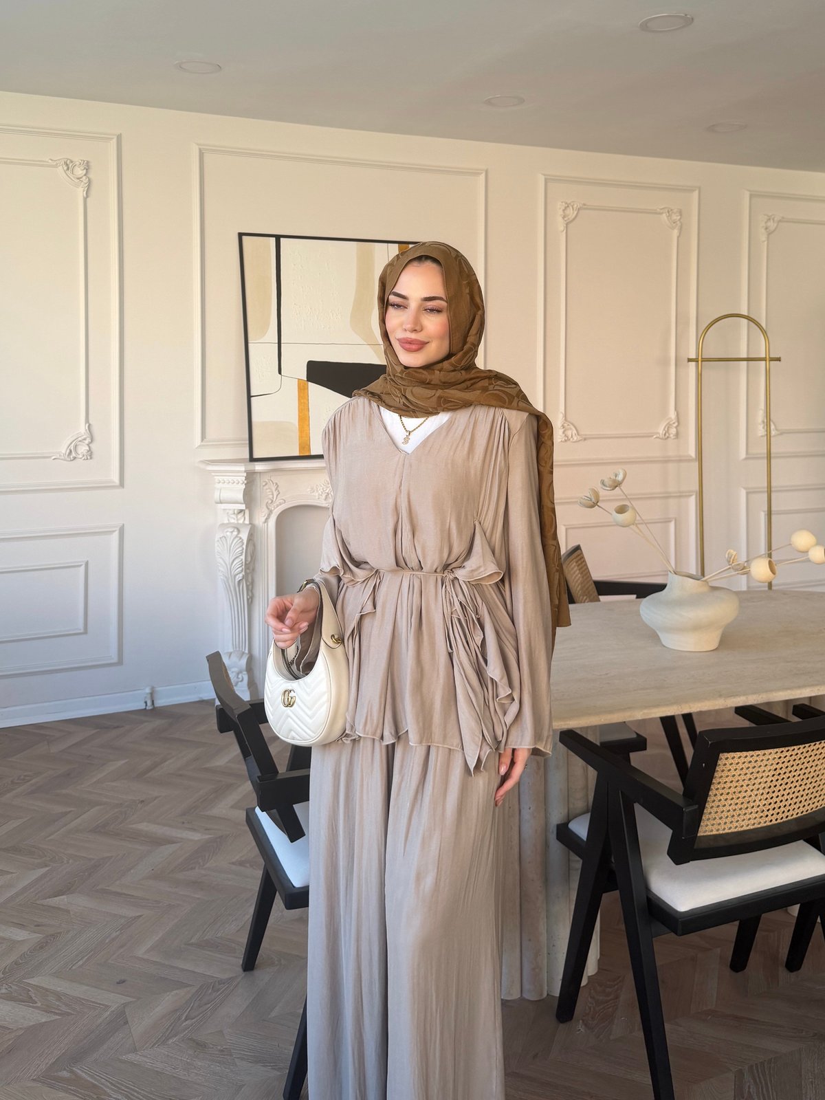Sanche Fırfır Detaylı Pantolon Takım Bej (5812)