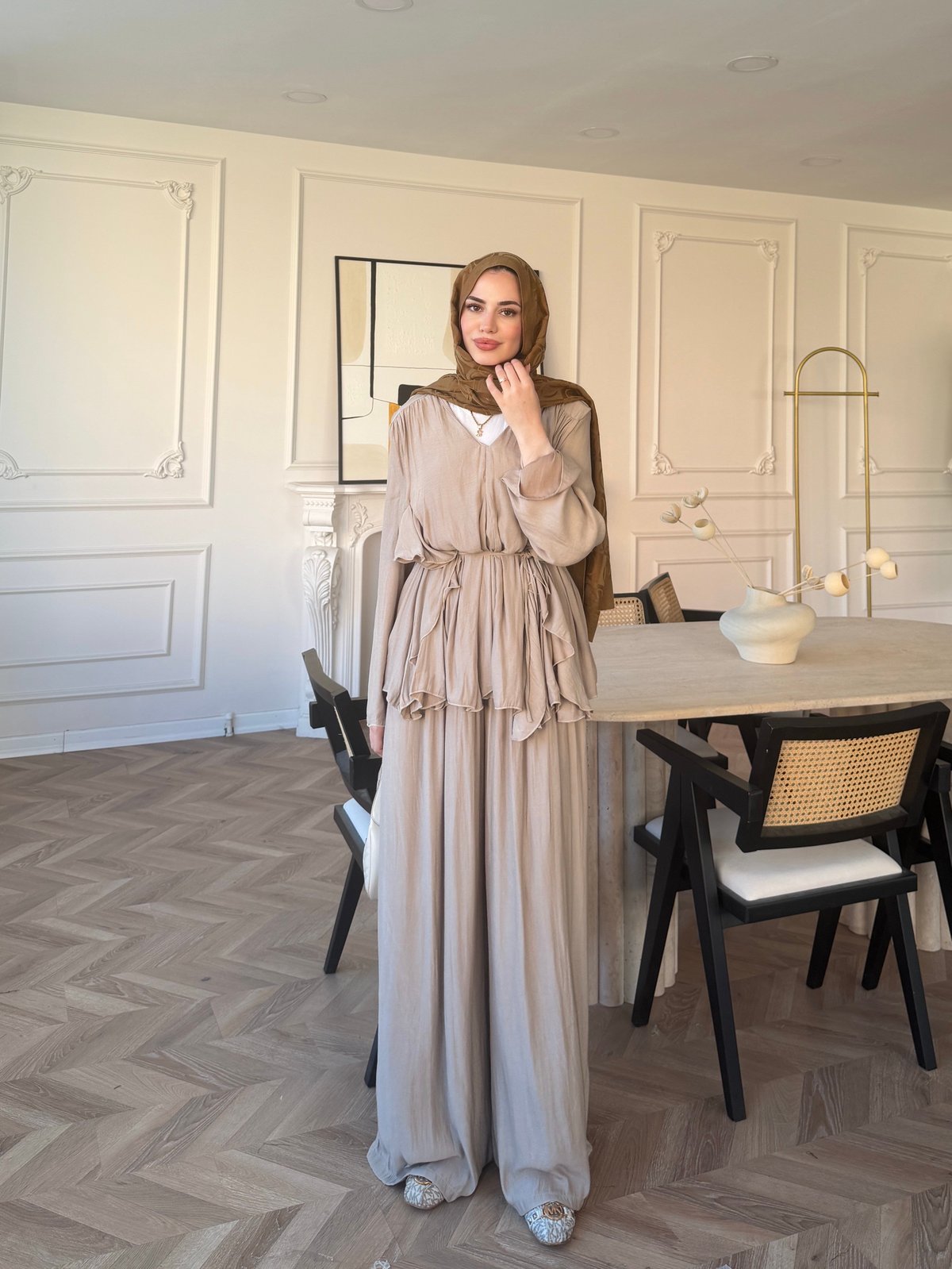 Sanche Fırfır Detaylı Pantolon Takım Bej (5812)