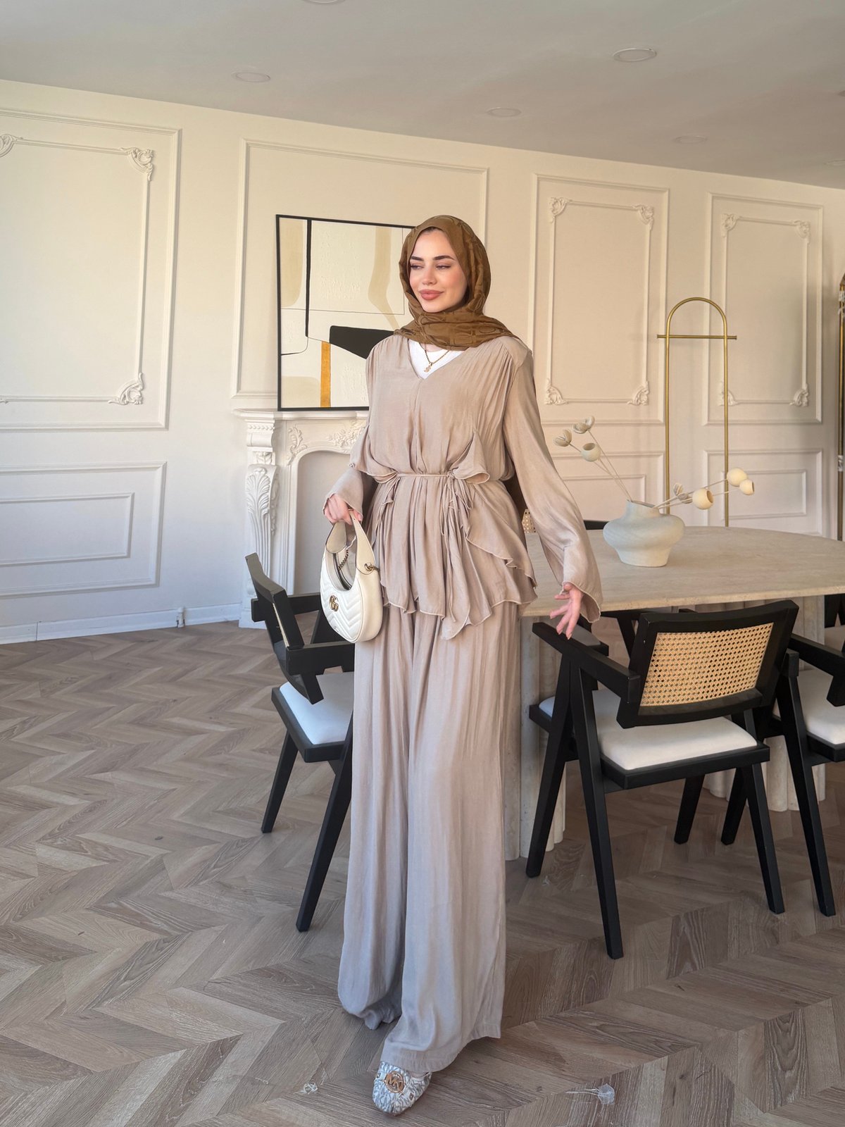 Sanche Fırfır Detaylı Pantolon Takım Bej (5812)