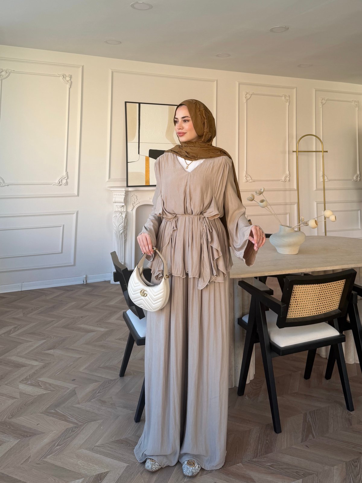 Sanche Fırfır Detaylı Pantolon Takım Bej (5812)