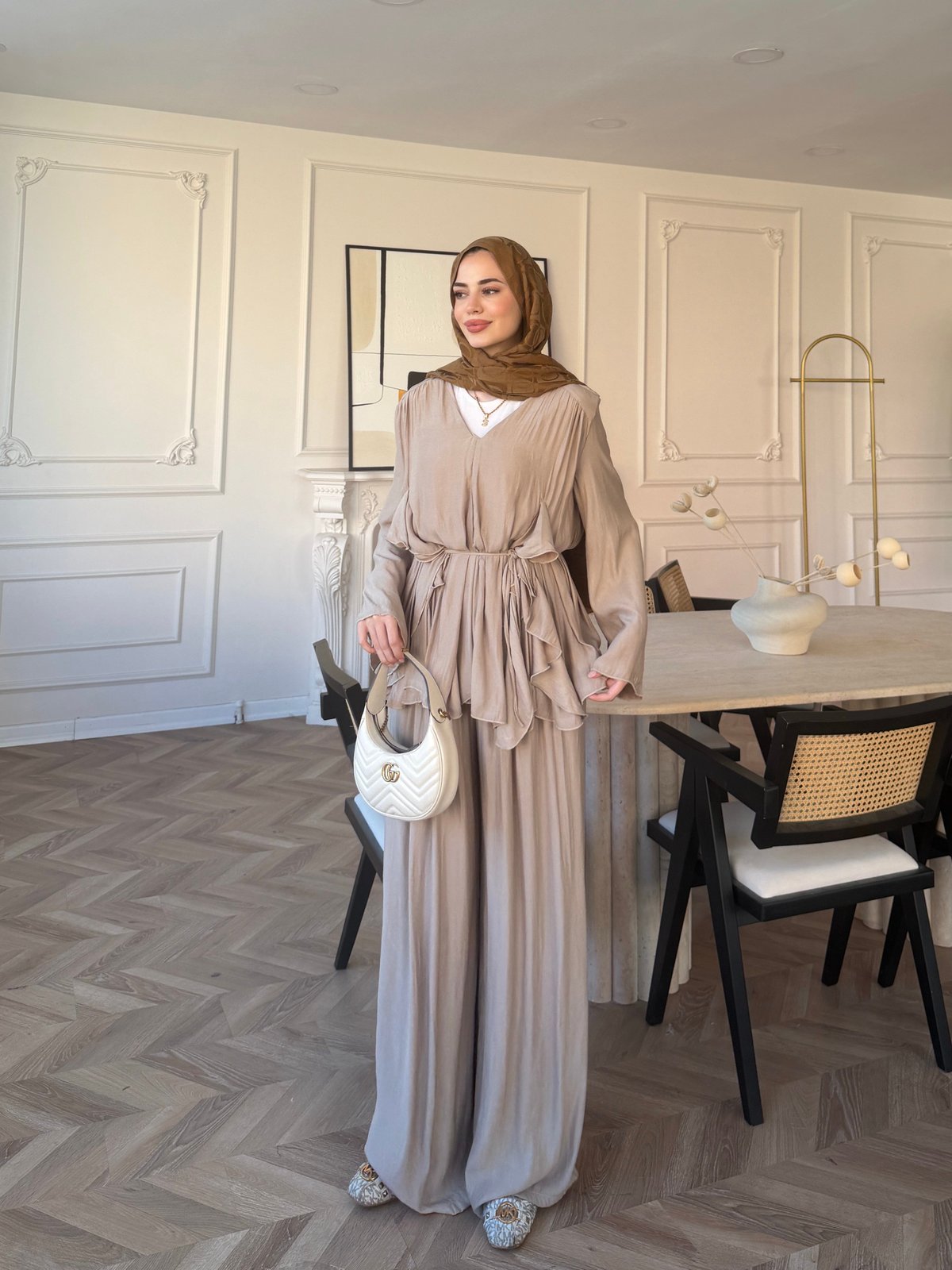 Sanche Fırfır Detaylı Pantolon Takım Bej (5812)