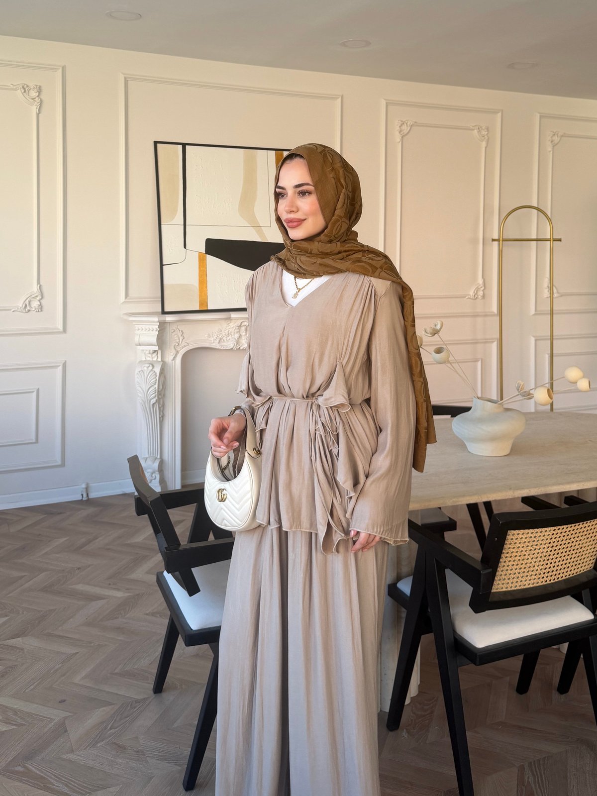 Sanche Fırfır Detaylı Pantolon Takım Bej (5812)