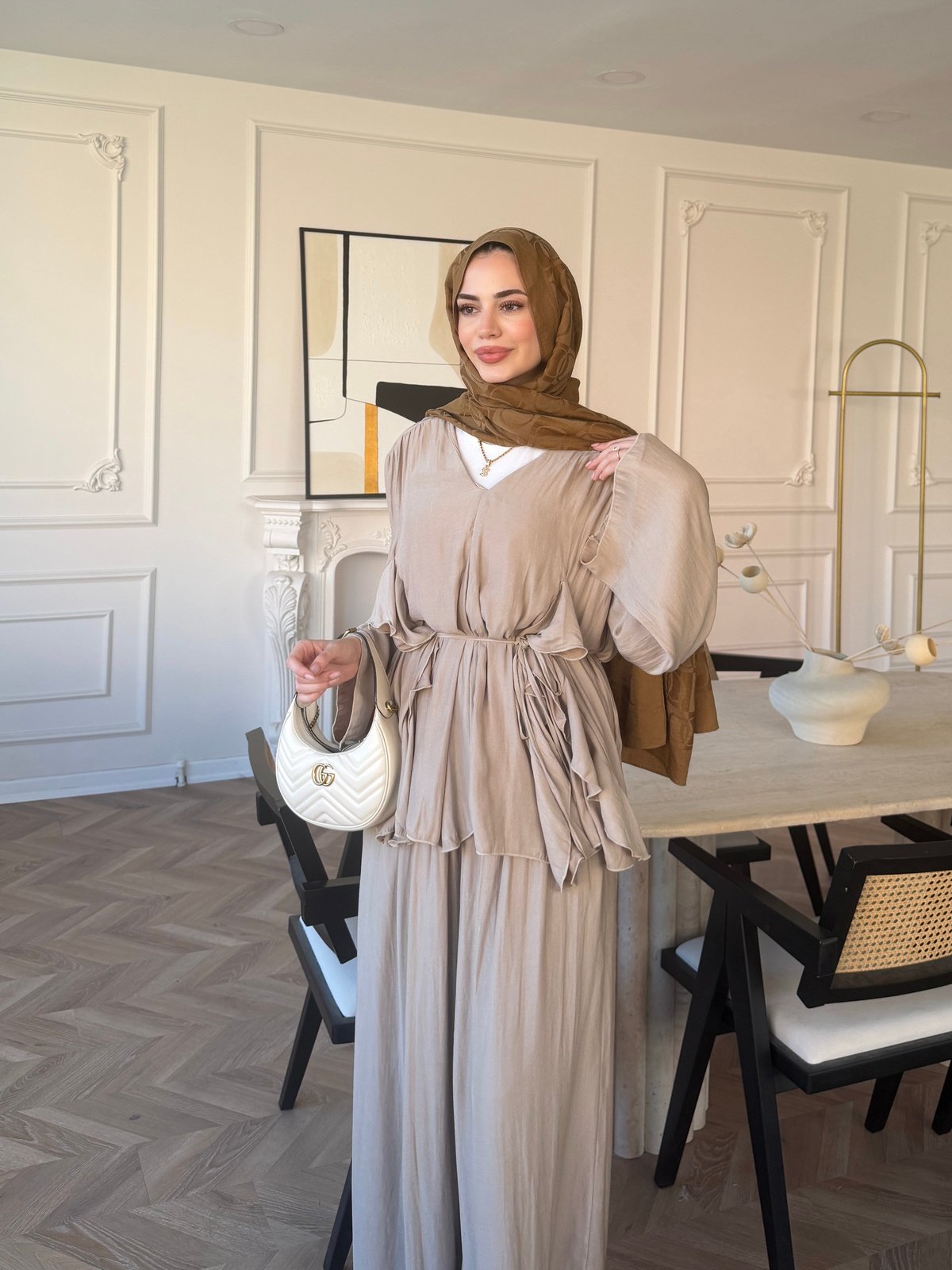 Sanche Fırfır Detaylı Pantolon Takım Bej (5812)