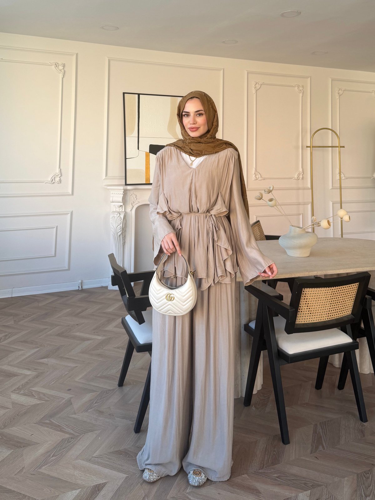 Sanche Fırfır Detaylı Pantolon Takım Bej (5812)