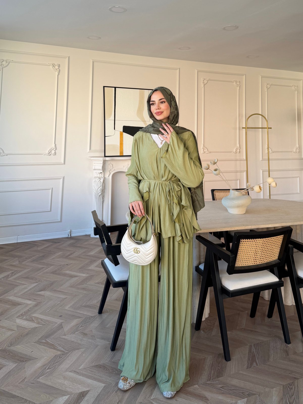 Sanche Fırfır Detaylı Pantolon Takım Çağla (5812)