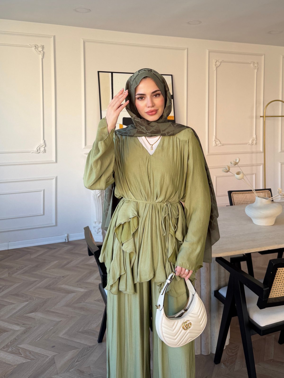 Sanche Fırfır Detaylı Pantolon Takım Çağla (5812)