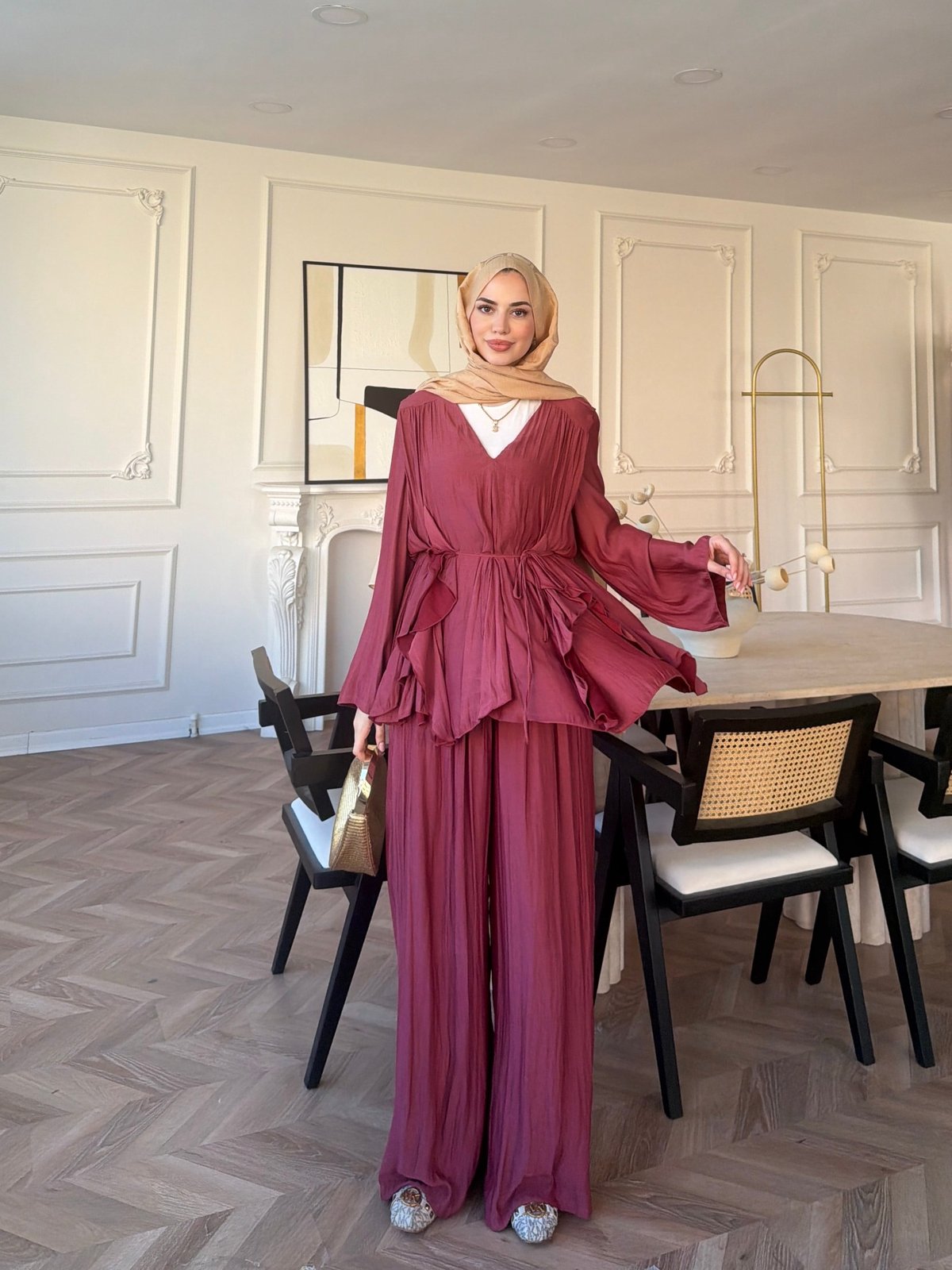 Sanche Fırfır Detaylı Pantolon Takım Mürdüm (5812)