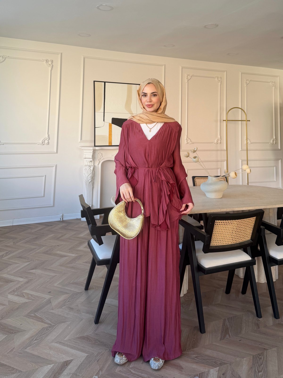 Sanche Fırfır Detaylı Pantolon Takım Mürdüm (5812)