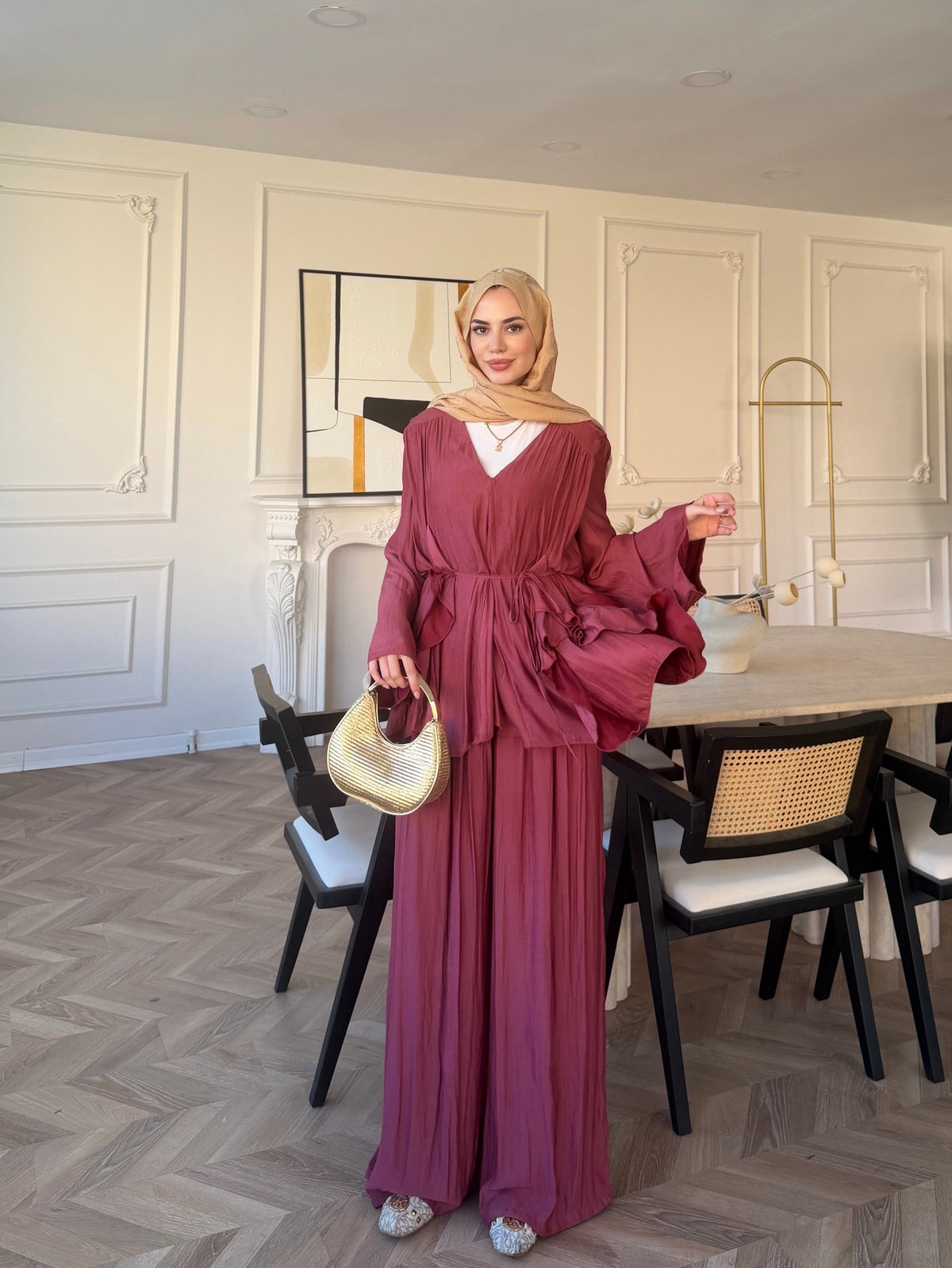 Sanche Fırfır Detaylı Pantolon Takım Mürdüm (5812)