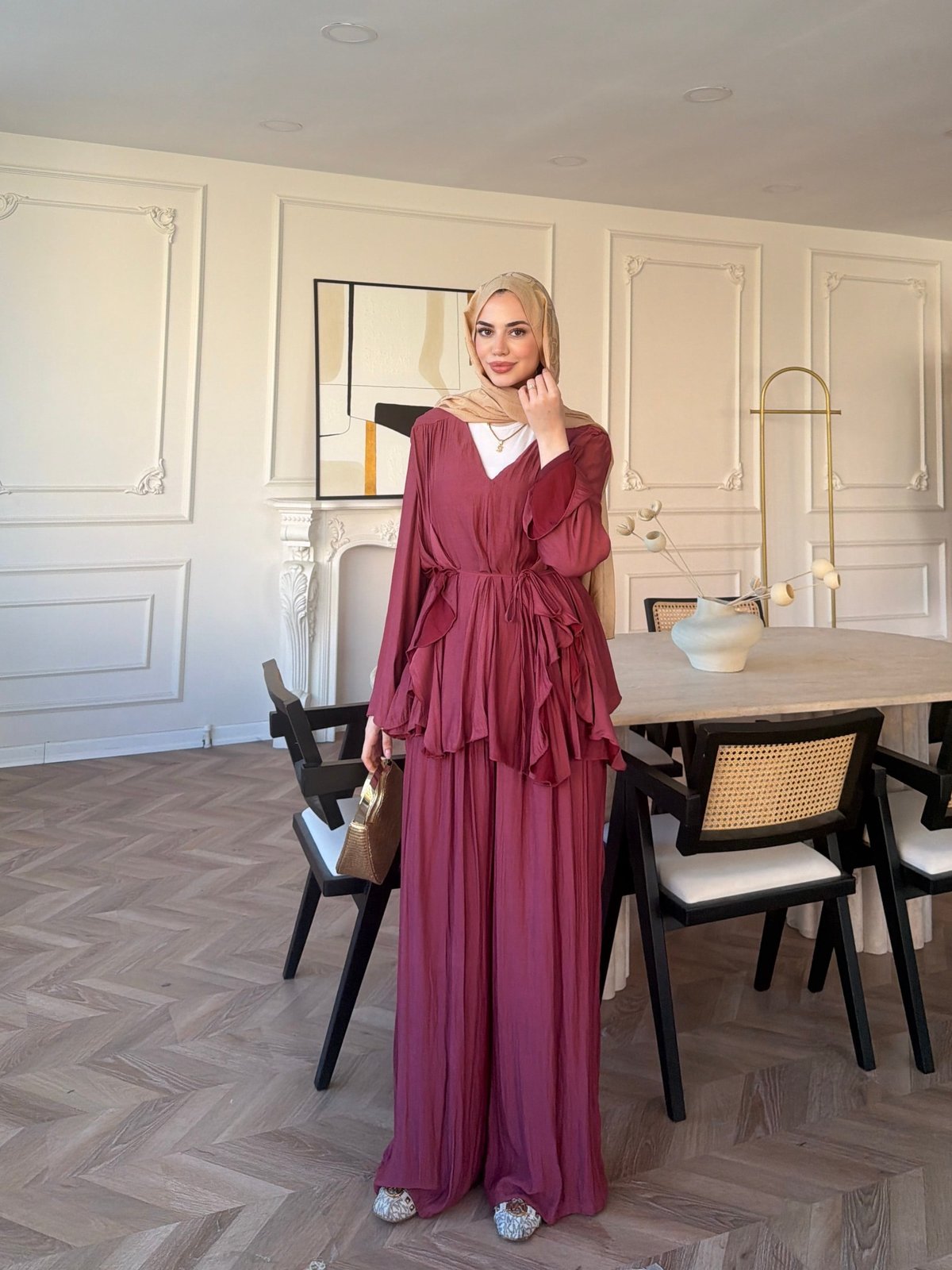 Sanche Fırfır Detaylı Pantolon Takım Mürdüm (5812)