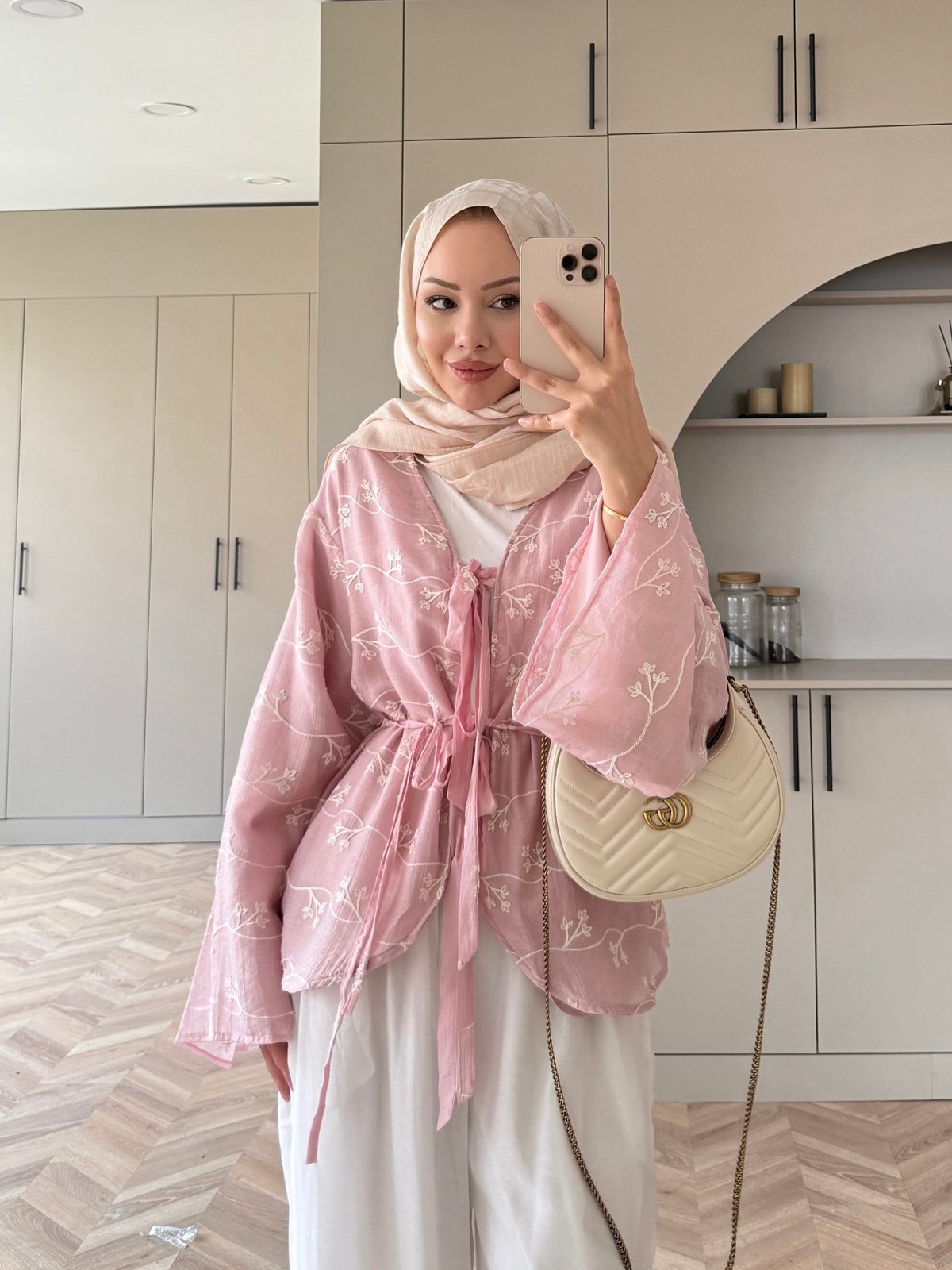 Santorini Nakışlı Pantolon Takım Pembe (5809)