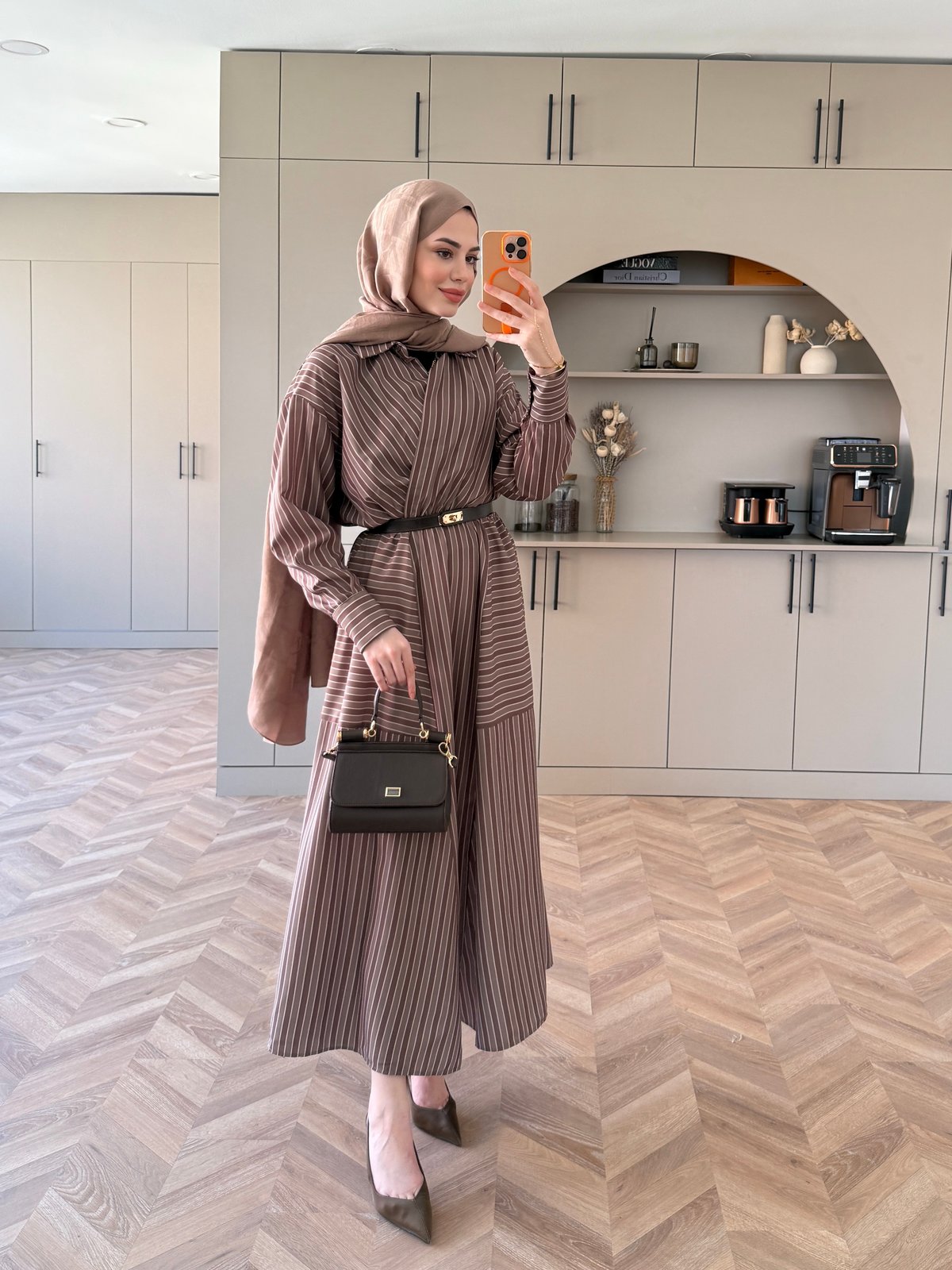 Sarah Çizgili Poplin Elbise Yeşil (8022)