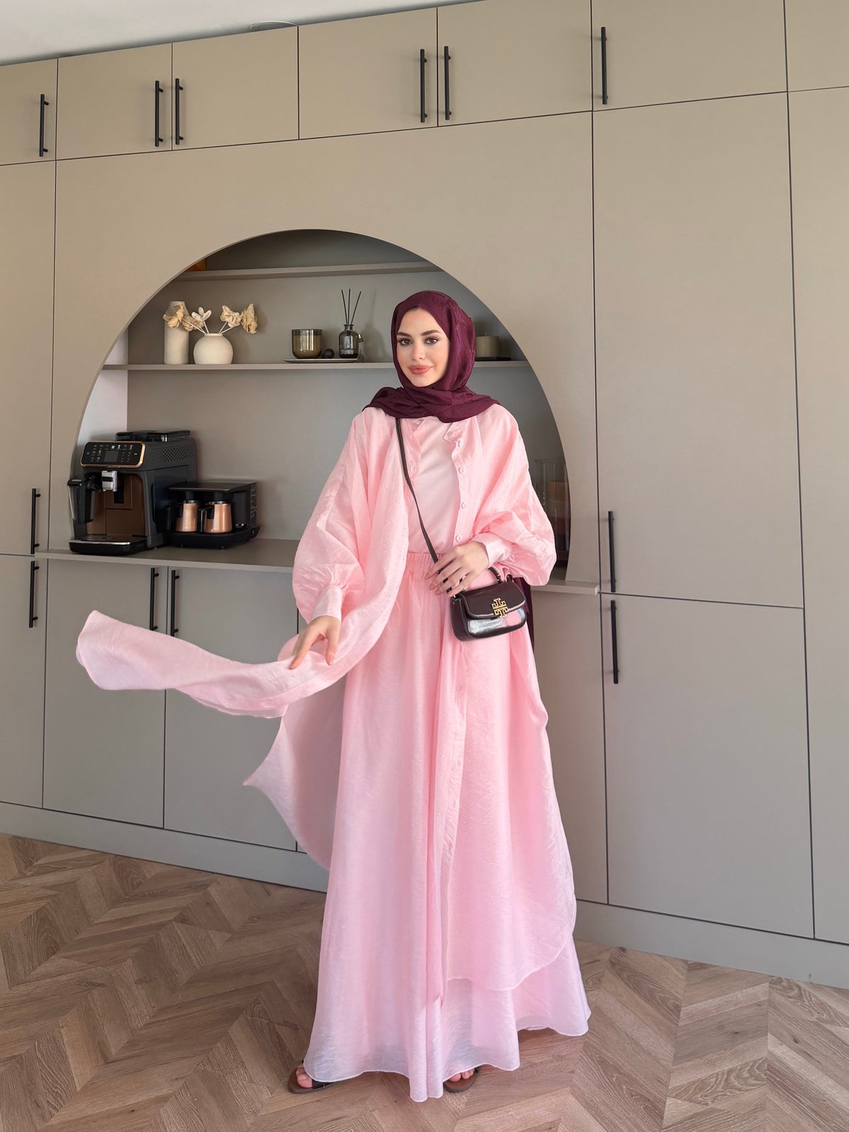 Sarnıç Yarasa Kol Pantolonlu Takım Pembe (2417)