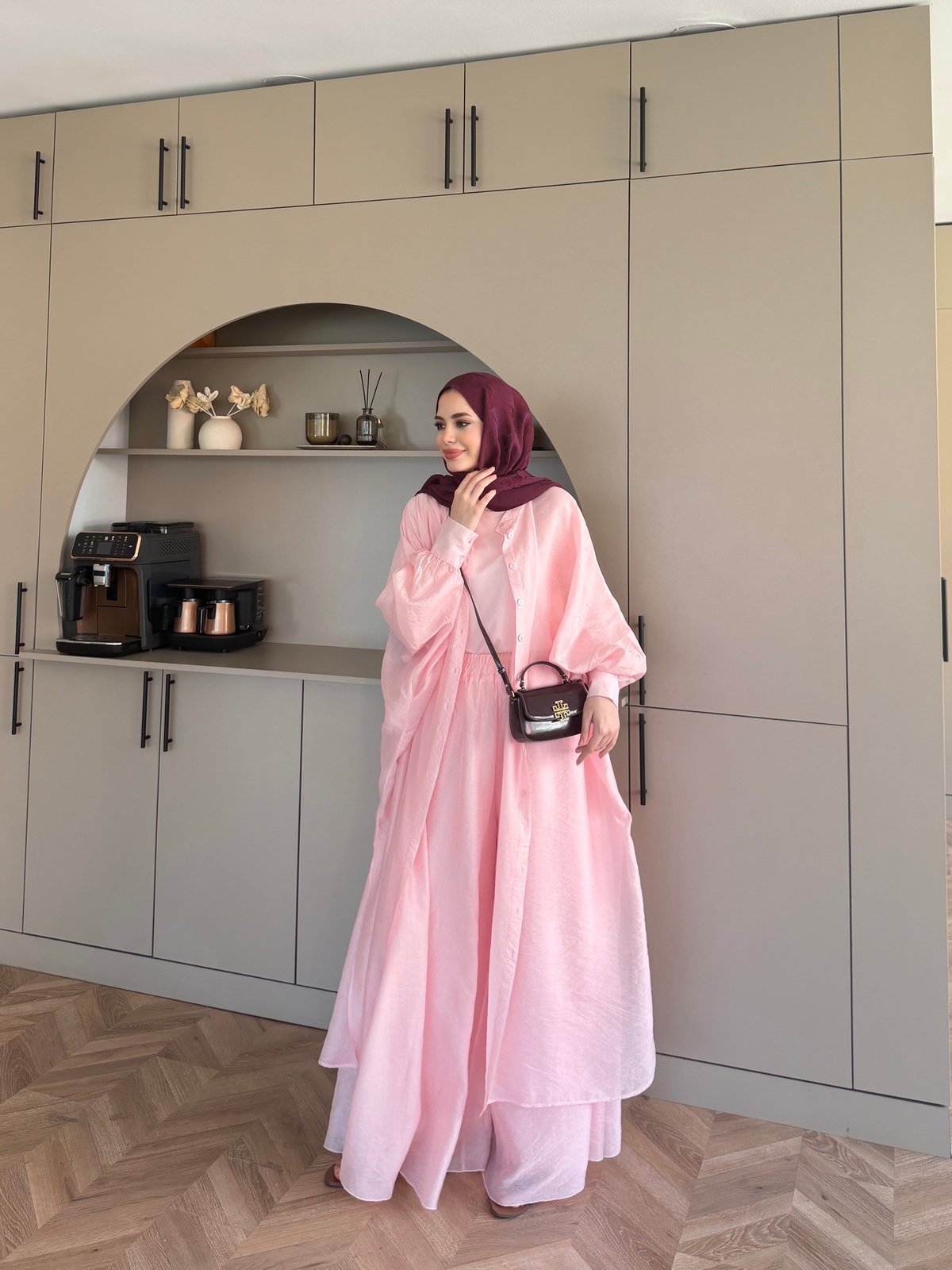 Sarnıç Yarasa Kol Pantolonlu Takım Pembe (2417)