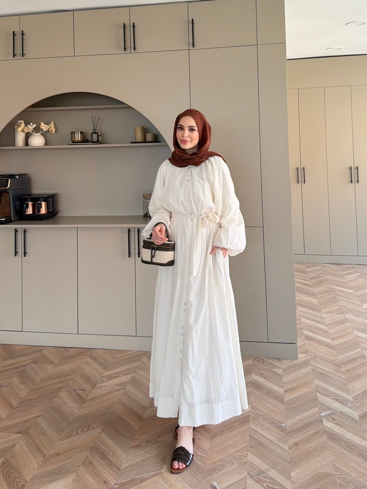 Selin Düğme Detaylı Elbise Beyaz (2277)