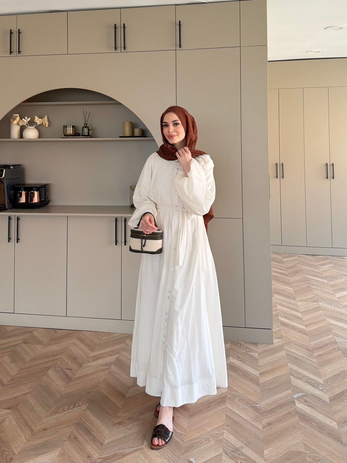 Selin Düğme Detaylı Elbise Beyaz (2277)