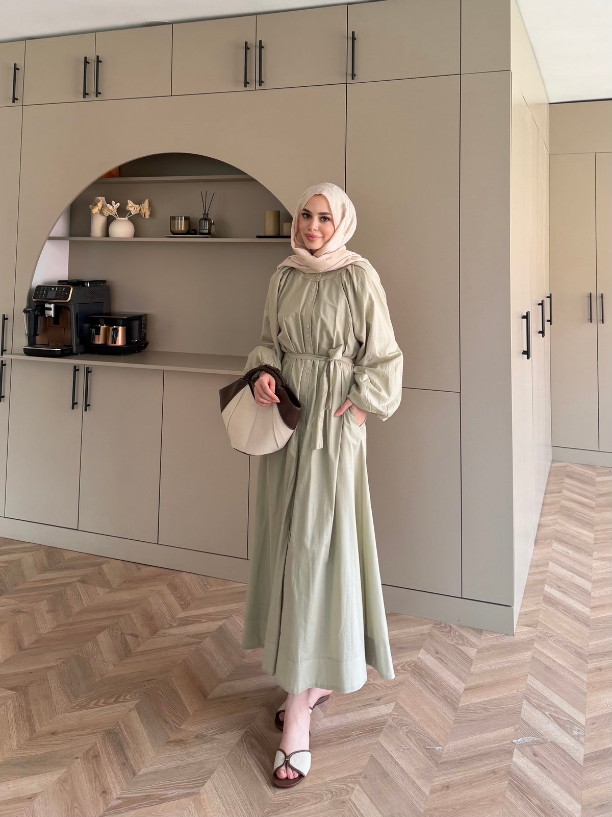 Selin Düğme Detaylı Elbise Çağla Yeşili (2277)