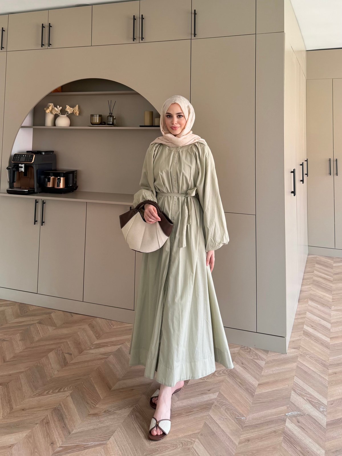 Selin Düğme Detaylı Elbise Çağla Yeşili (2277)