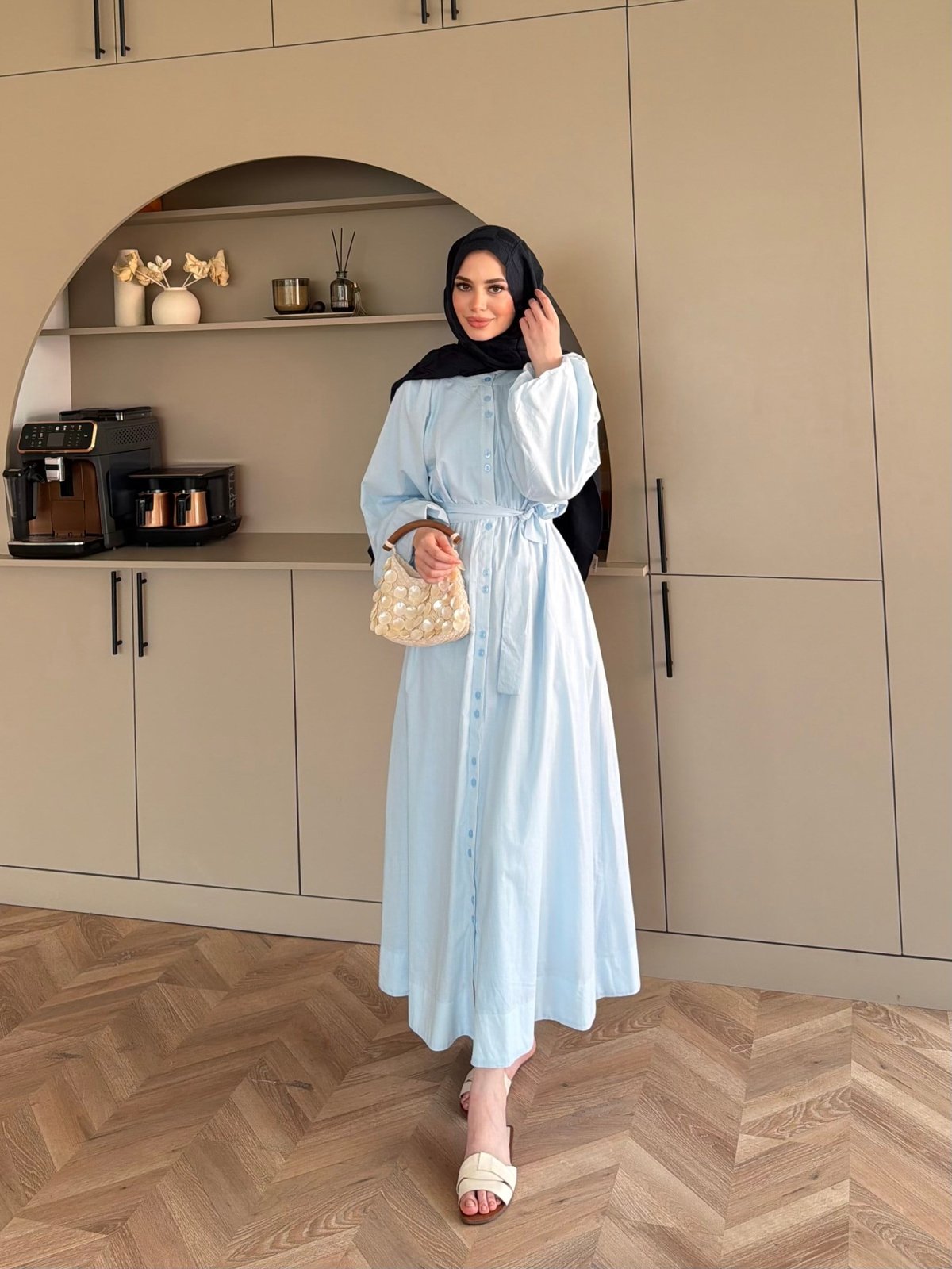 Selin Düğme Detaylı Elbise Mavi (2277)
