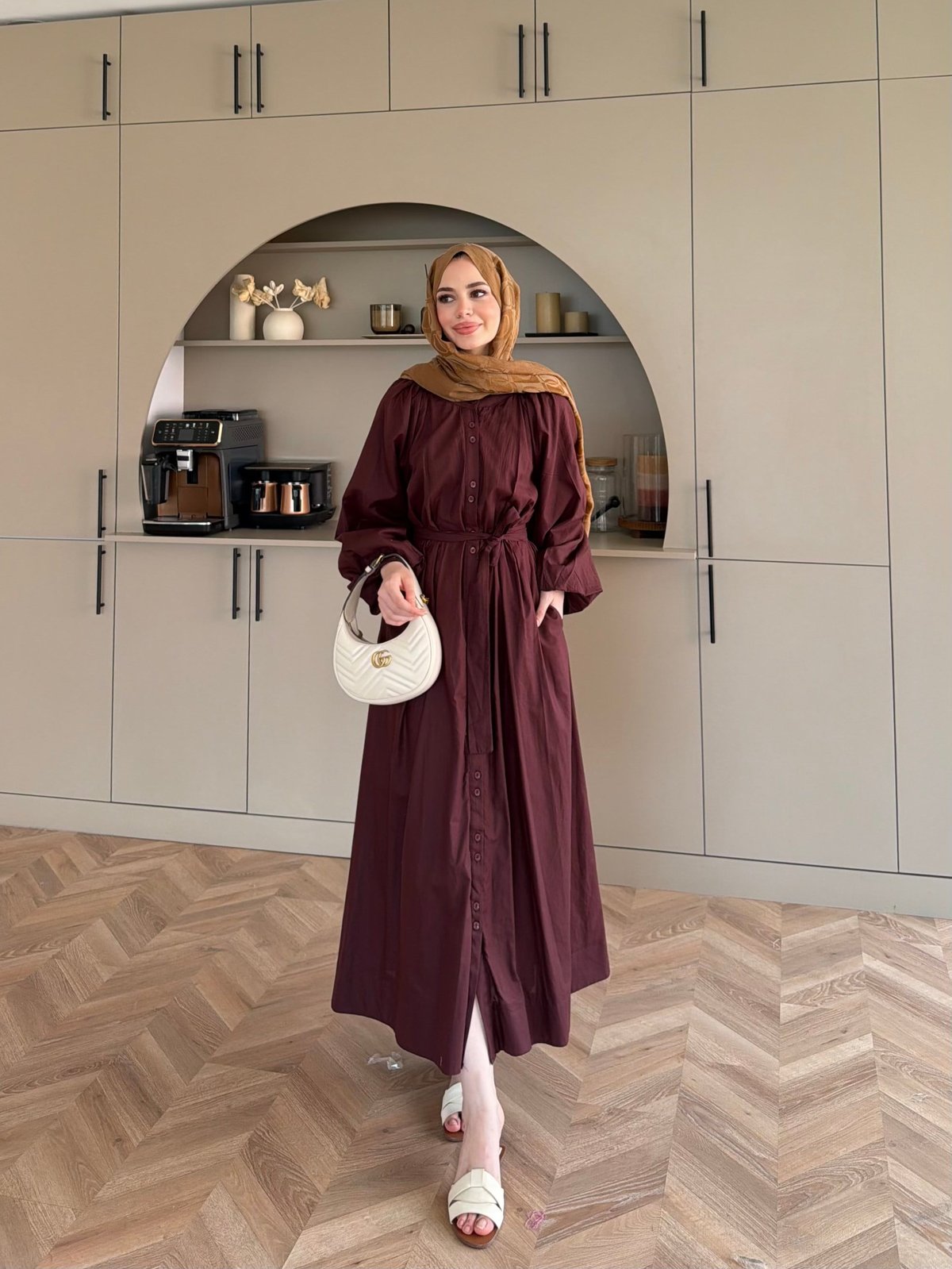 Selin Düğme Detaylı Elbise Mürdüm (2277)